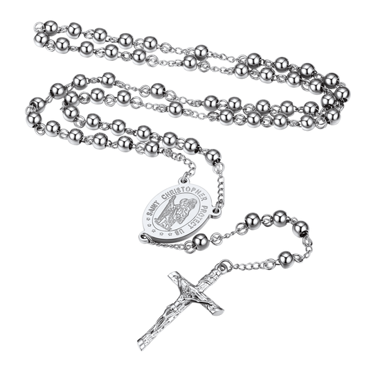 Rosary Beads Cross Necklace of Saint Christopher