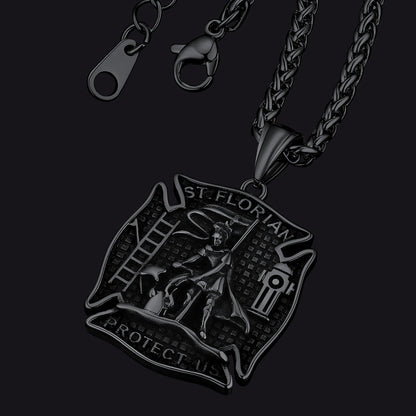 Firefighter Saint Florian Medallion Necklace in 316l Stainless Steel