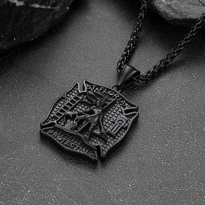 Firefighter Saint Florian Medallion Necklace in 316l Stainless Steel