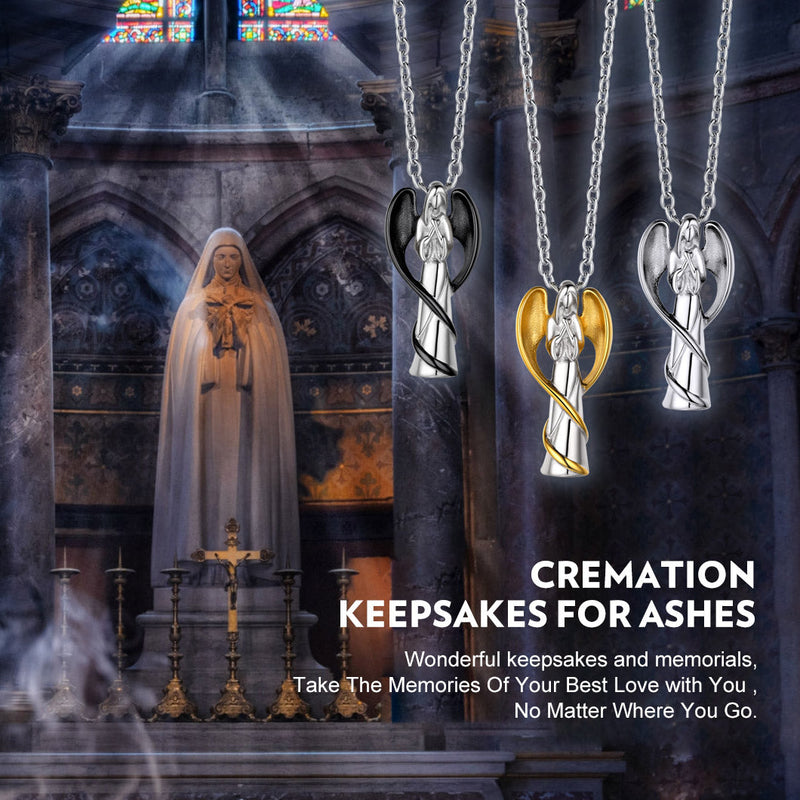 Virgin Mary Angel Wings Urn Cremation Pendant Necklace for Ashes