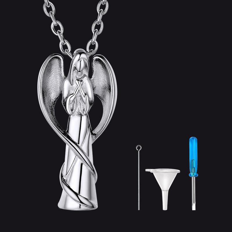 Virgin Mary Angel Wings Urn Cremation Pendant Necklace for Ashes