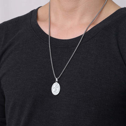 Saint Sebastian Football Necklace Medal for Protection in Stainless Steel