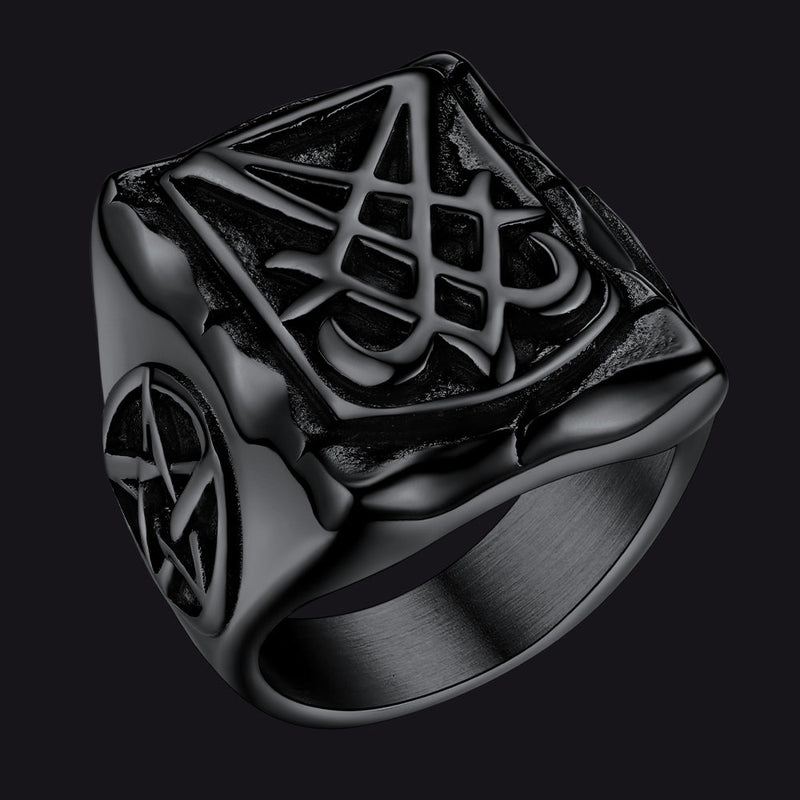 Satanic Lucifer Stainless Steel Signet Ring for
