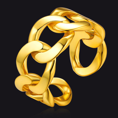 925 Sterling Silver Cuban Chain Open Adjustable Ring for