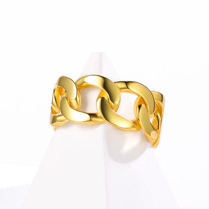 925 Sterling Silver Cuban Chain Open Adjustable Ring for