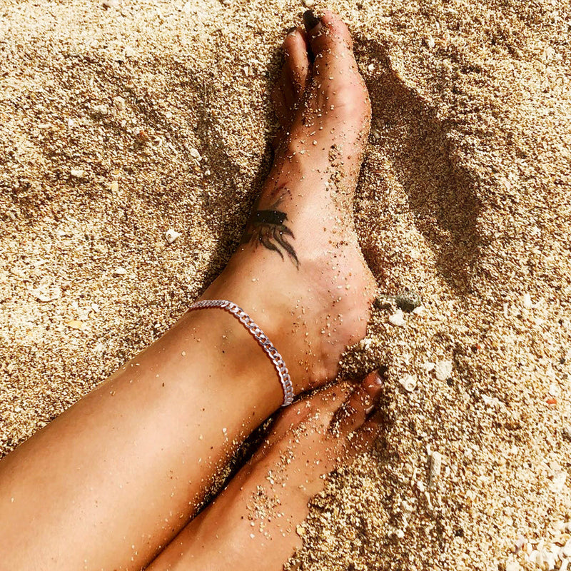 3mm Sterling Silver Cuaba Chain Anklet for