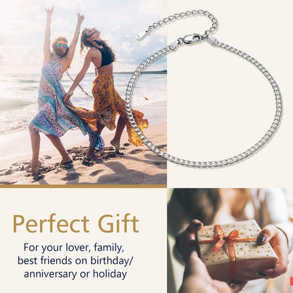 3mm Sterling Silver Cuaba Chain Anklet for