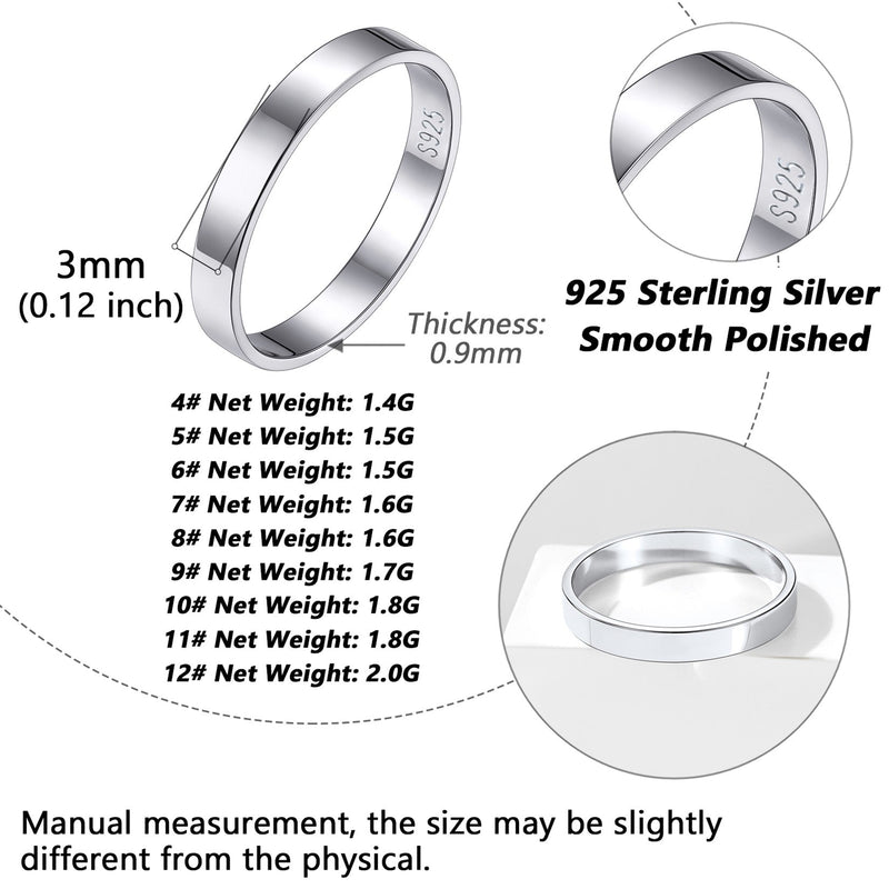 925 Sterling Silver Custom Simple Band Ring for Couple , 3mm/5mm