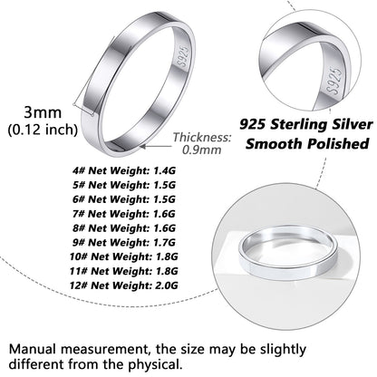 925 Sterling Silver Custom Simple Band Ring for Couple , 3mm/5mm