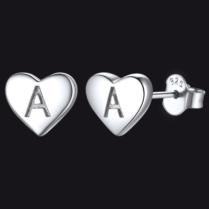 Sterling Silver Heart Initial Letter Stud Earrings for Girl Baby