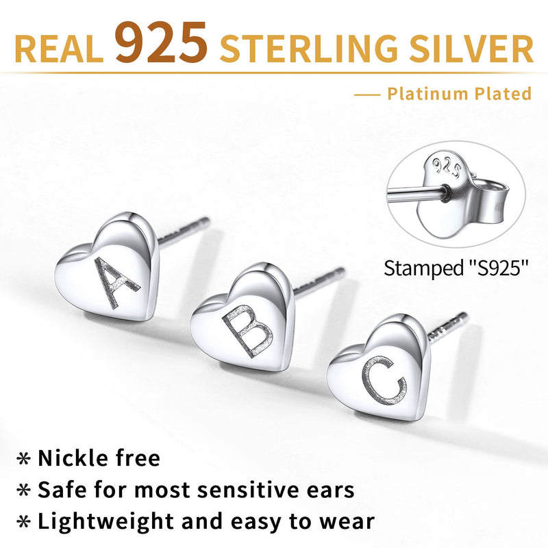 Sterling Silver Heart Initial Letter Stud Earrings for Girl Baby