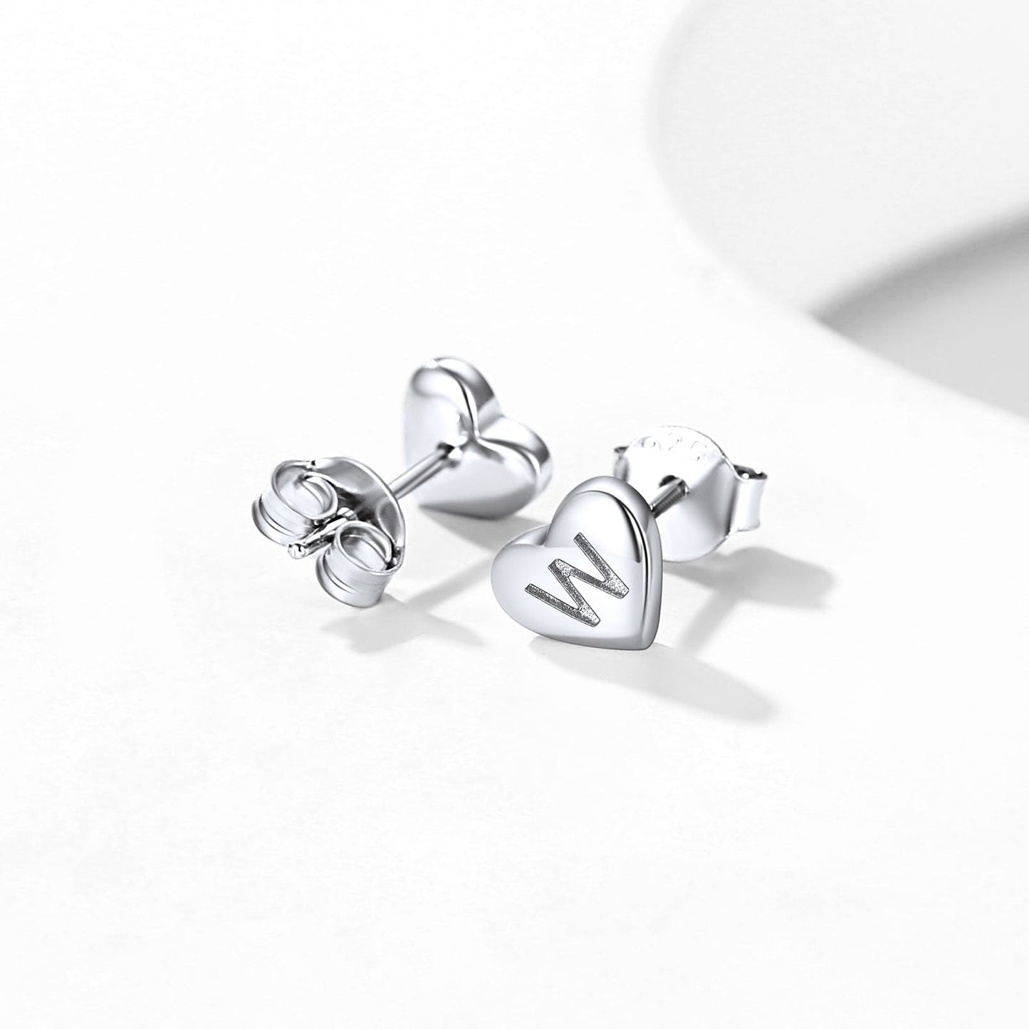 Sterling Silver Heart Initial Letter Stud Earrings for Girl Baby
