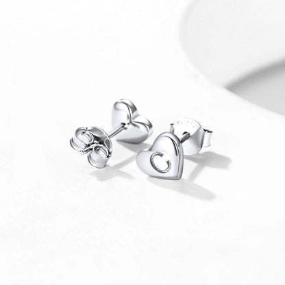 Sterling Silver Heart Initial Letter Stud Earrings for Girl Baby