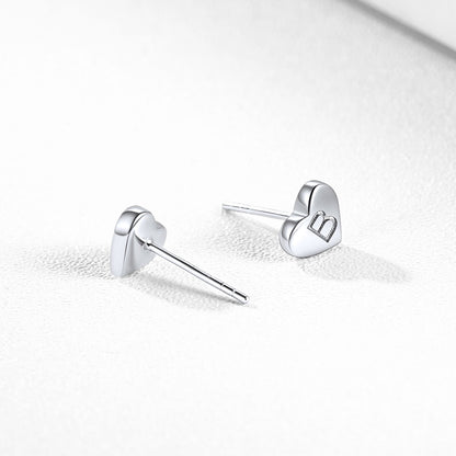 Sterling Silver Heart Initial Letter Stud Earrings for Girl Baby