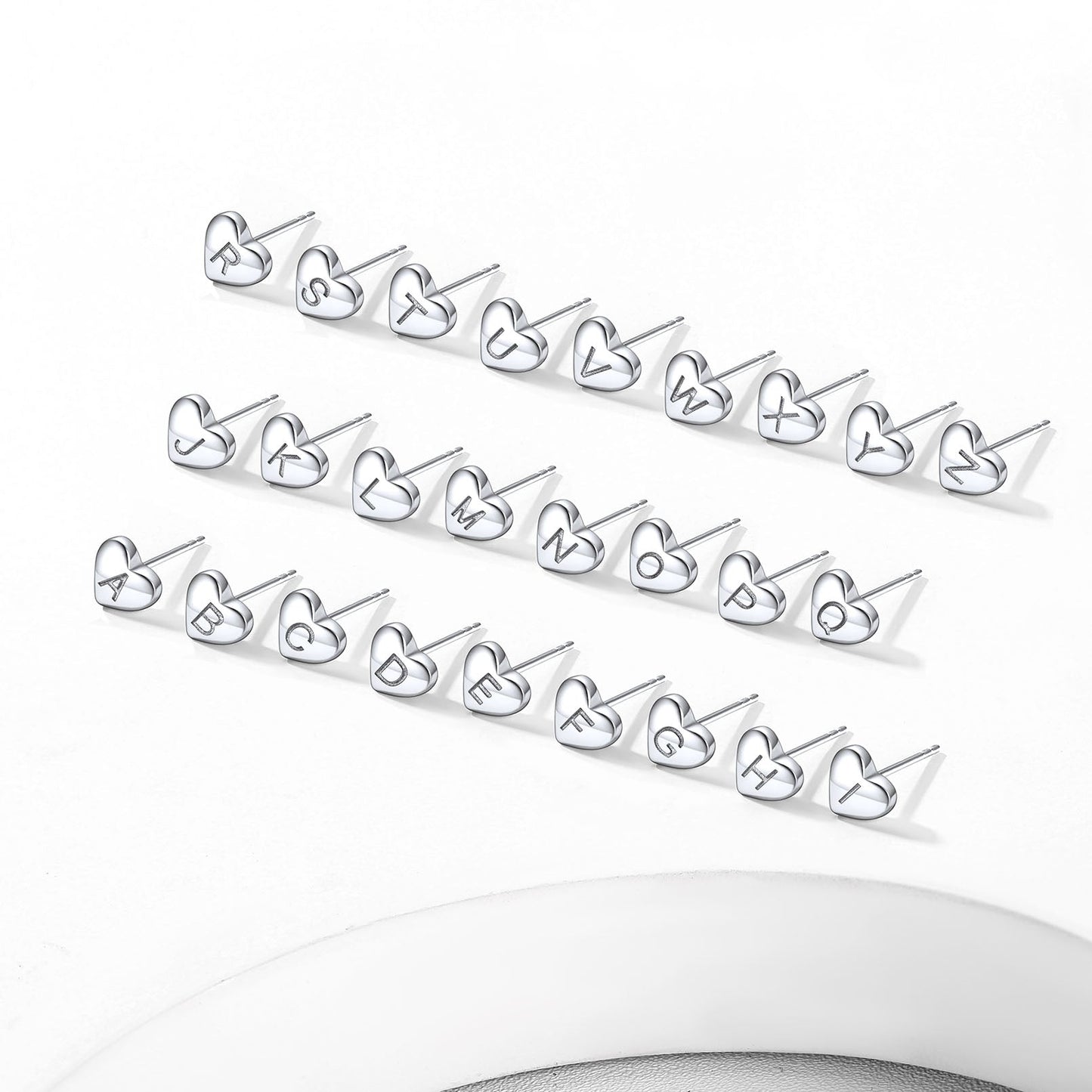 Sterling Silver Heart Initial Letter Stud Earrings for Girl Baby