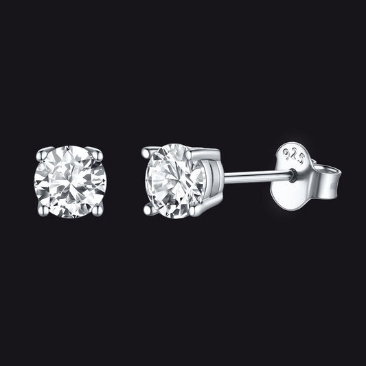 Sterling Silver Diamond Stud Earrings for