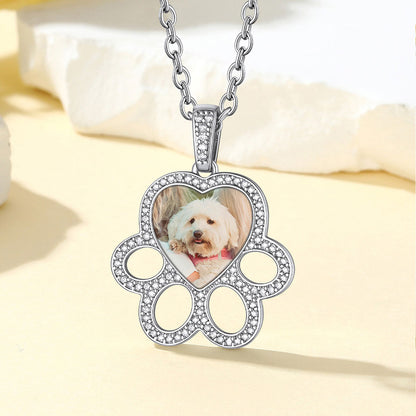 Personalized Picture Dog Paw Necklace With Cz for Pet Lover