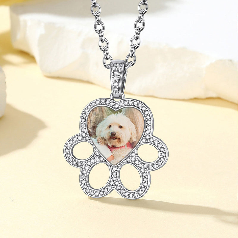 Personalized Picture Dog Paw Necklace With Cz for Pet Lover