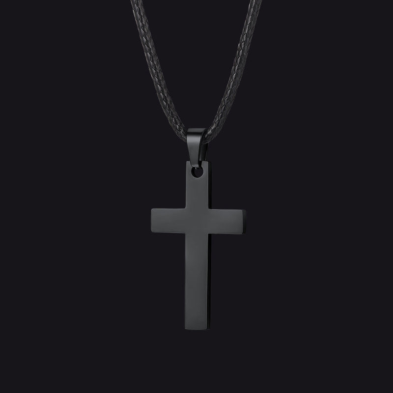 Simple Cross Braided Leather Pendant Necklace for Christian