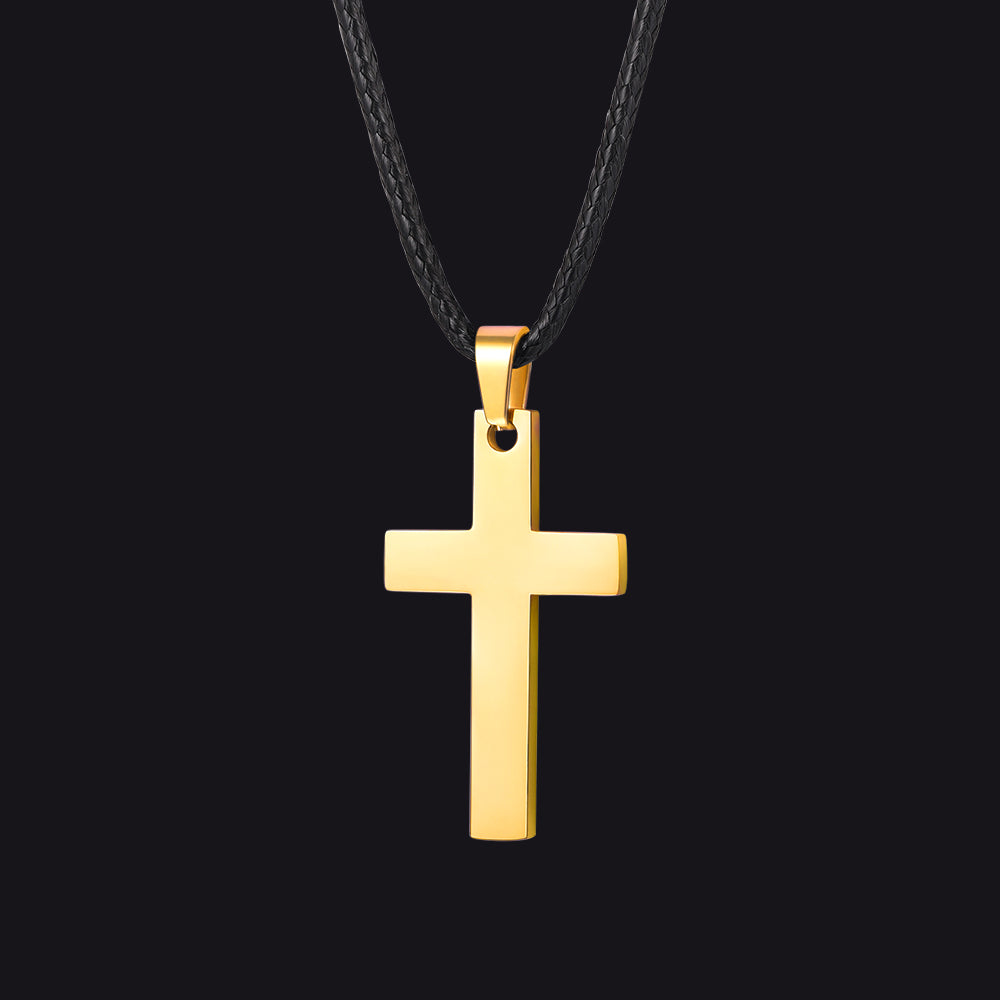 Simple Cross Braided Leather Pendant Necklace for Christian