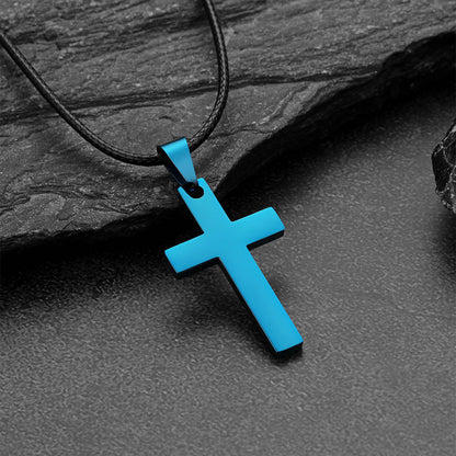 Simple Cross Braided Leather Pendant Necklace for Christian