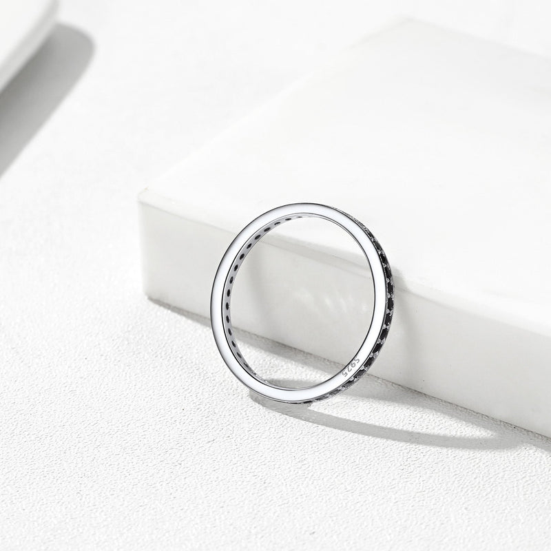 S925 Silver Simple Cubic Zirconia Band Ring Couple Bff Gift