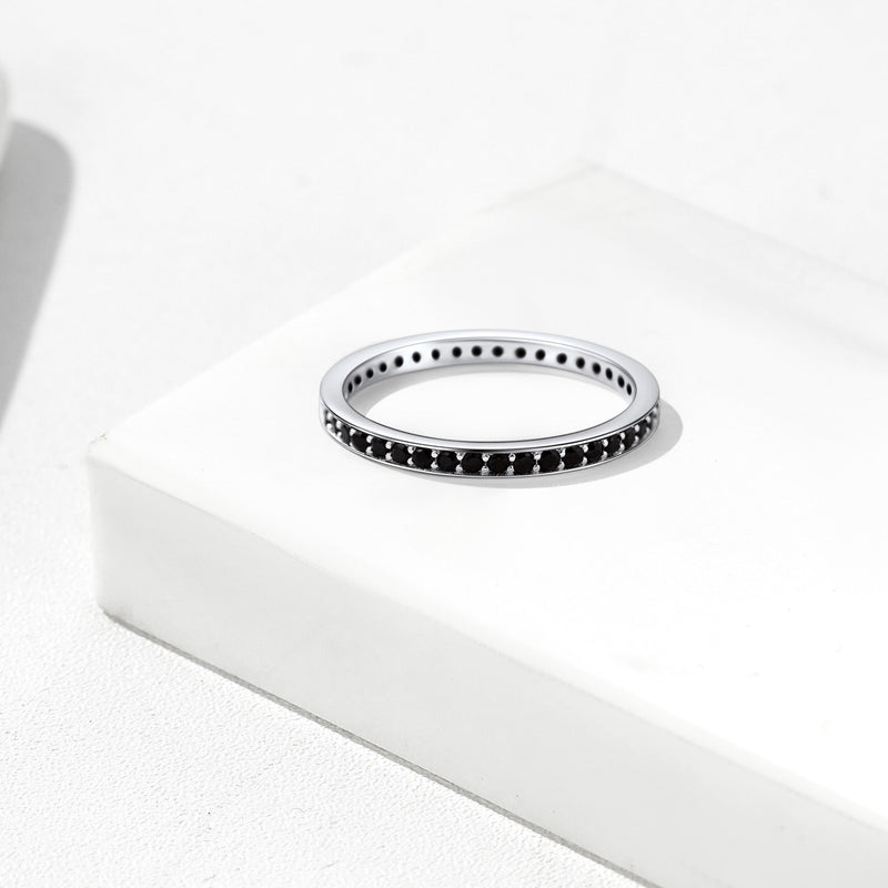 S925 Silver Simple Cubic Zirconia Band Ring Couple Bff Gift