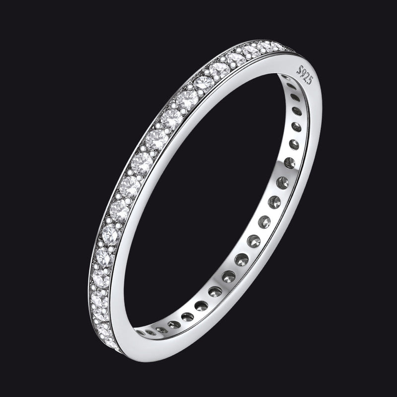 S925 Silver Simple Cubic Zirconia Band Ring Couple Bff Gift