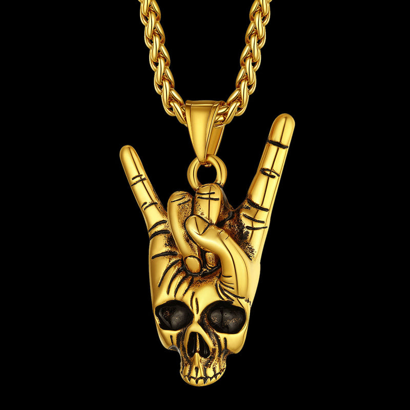Rock Hand Skeleton Skull Necklace for