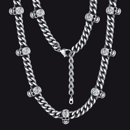 9mm Gothic Skull Cuban Link Chain Choker Necklace for
