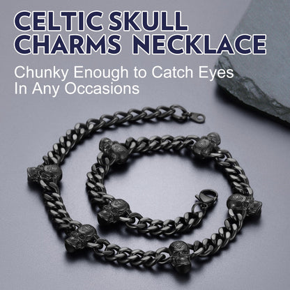 9mm Gothic Skull Cuban Link Chain Choker Necklace for
