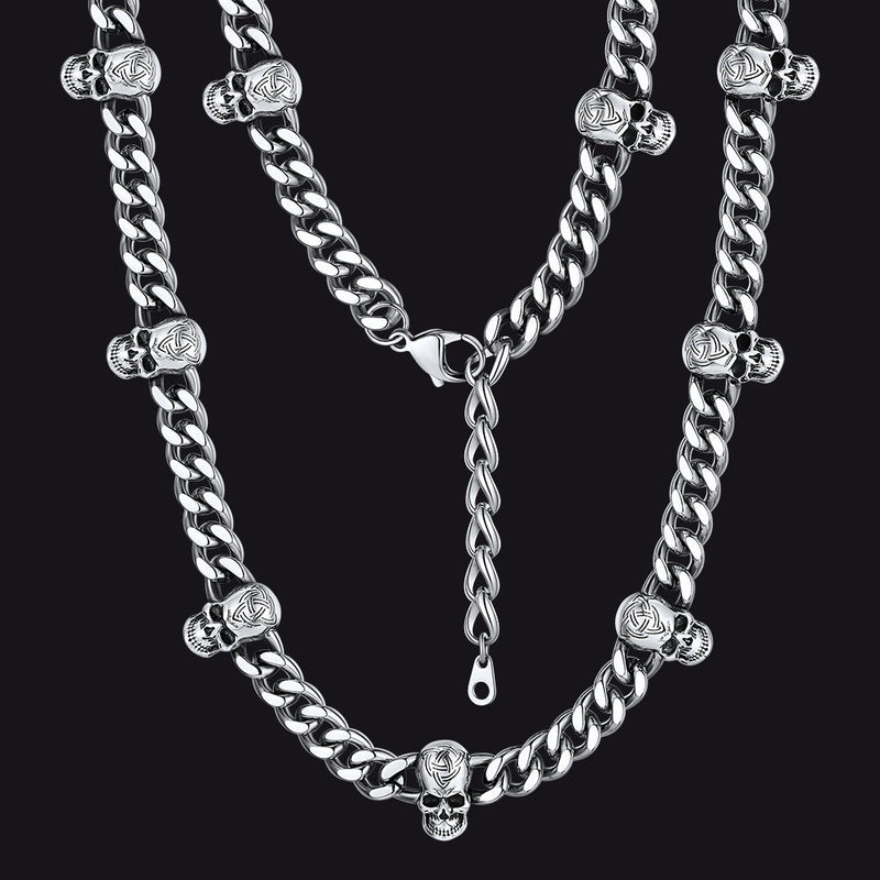 9mm Gothic Skull Cuban Link Chain Choker Necklace for