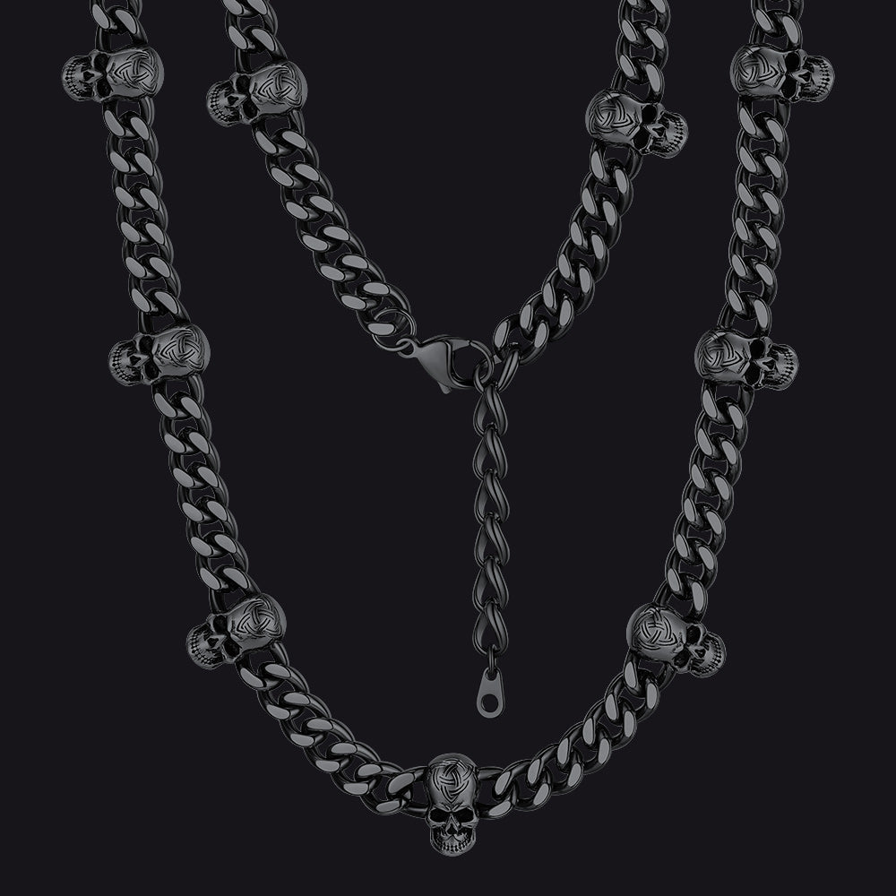 9mm Gothic Skull Cuban Link Chain Choker Necklace for
