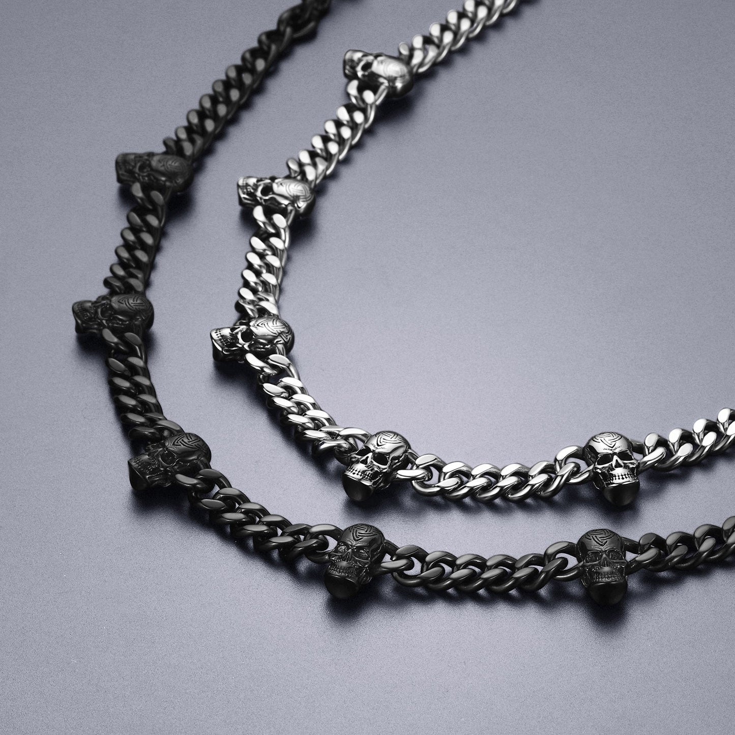 9mm Gothic Skull Cuban Link Chain Choker Necklace for