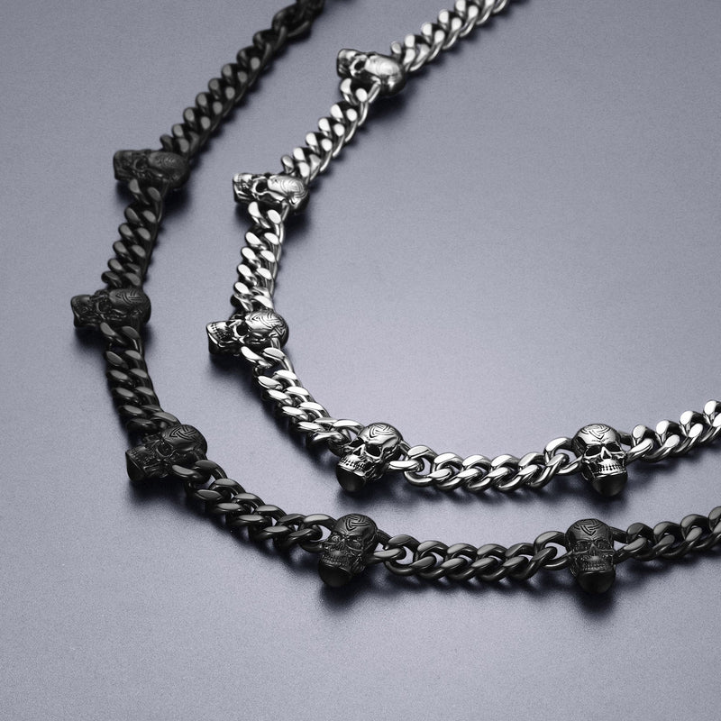 Gothic Skull Cuban Link Choker Chain & Bracelet Jewelry Set for
