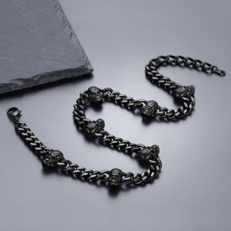 9mm Gothic Skull Cuban Link Chain Choker Necklace for