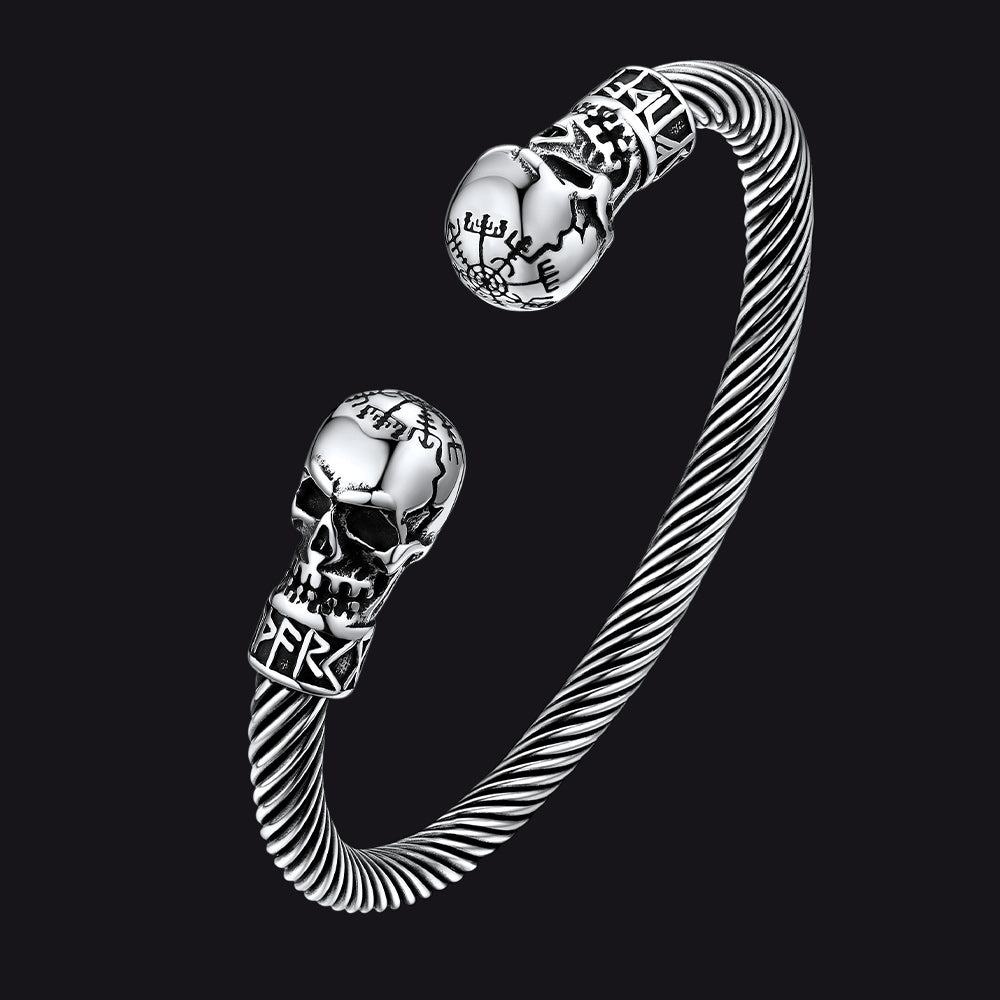 Viking Skull Cuff Bracelet Adjustable Bangle for