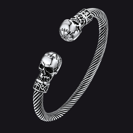 Viking Skull Cuff Bracelet Adjustable Bangle for