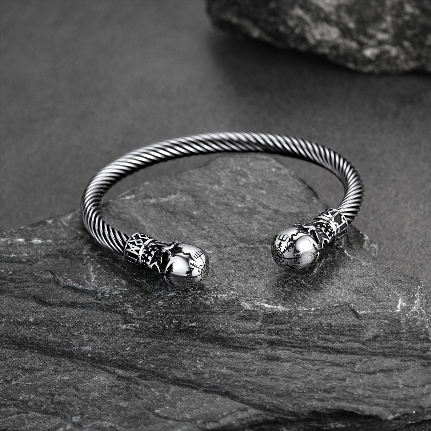 Viking Skull Cuff Bracelet Adjustable Bangle for