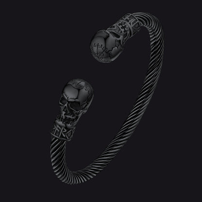 Viking Skull Cuff Bracelet Adjustable Bangle for
