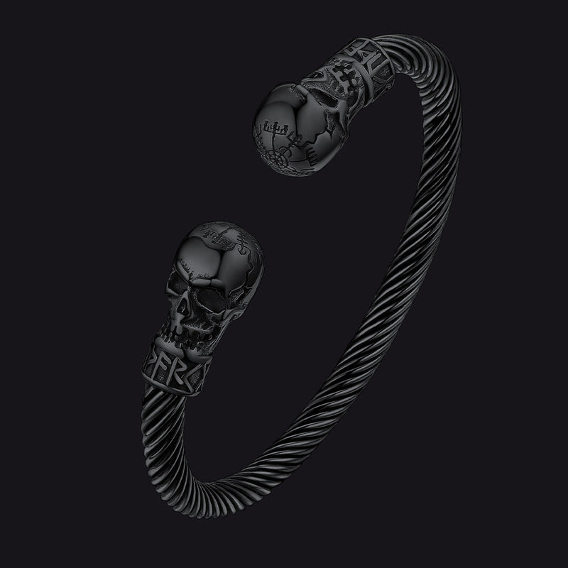 Viking Skull Cuff Bracelet Adjustable Bangle for