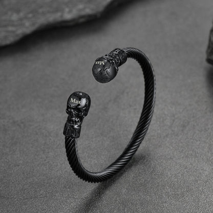 Viking Skull Cuff Bracelet Adjustable Bangle for