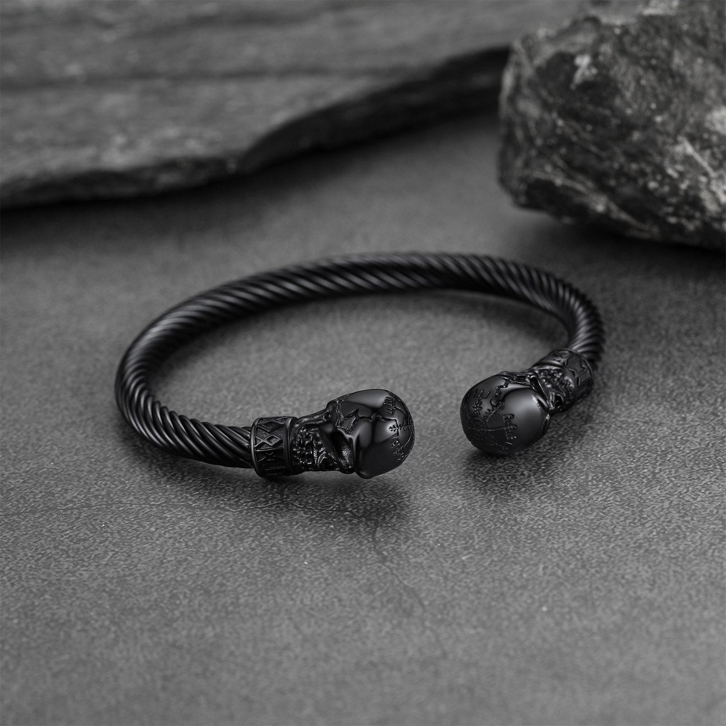 Viking Skull Cuff Bracelet Adjustable Bangle for