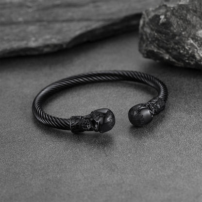Viking Skull Cuff Bracelet Adjustable Bangle for