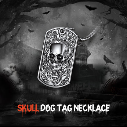 Gothic Skull Dog Tag Pendant Necklace for