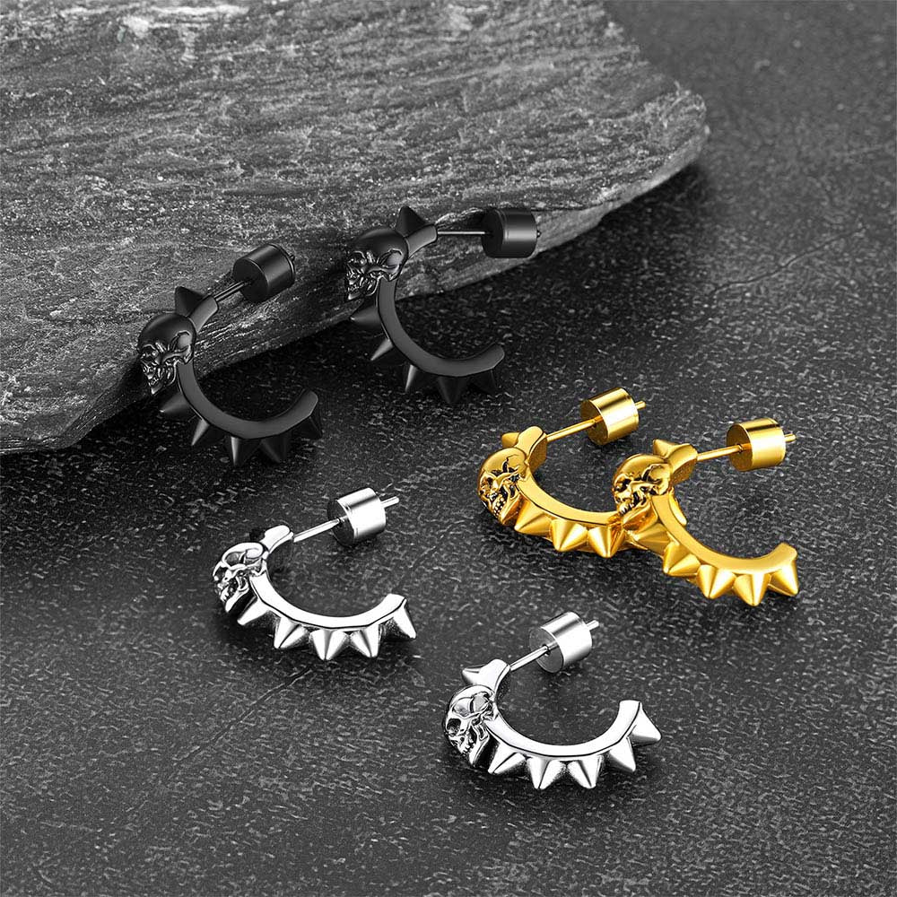 Half-circle Skull Rivet Huggie Stud Earrings for