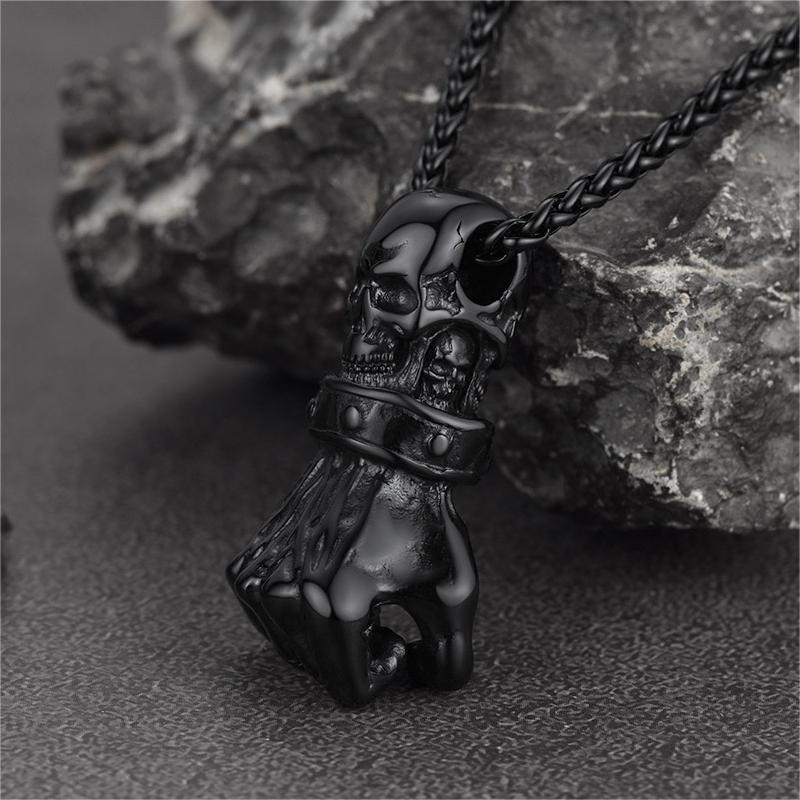 Flash Punk Skull Fist Pendant Necklace for