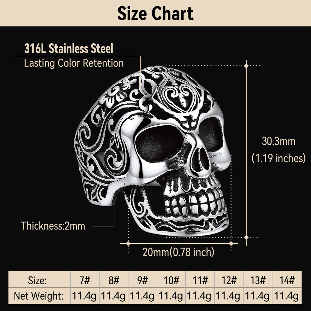 Gothic Skull Hollow Sugar Stainless Steel Ring for