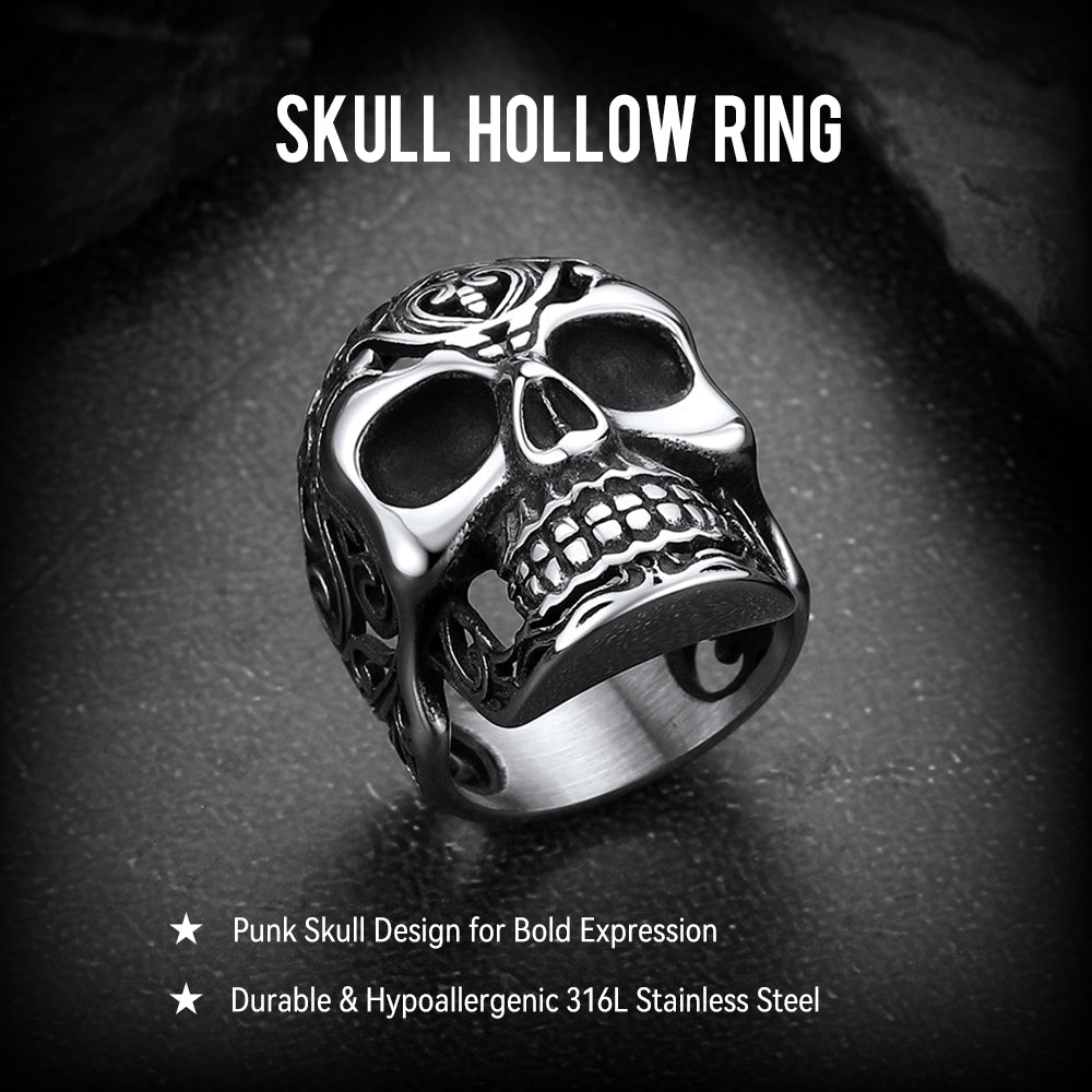 Gothic Skull Hollow Sugar Stainless Steel Ring for