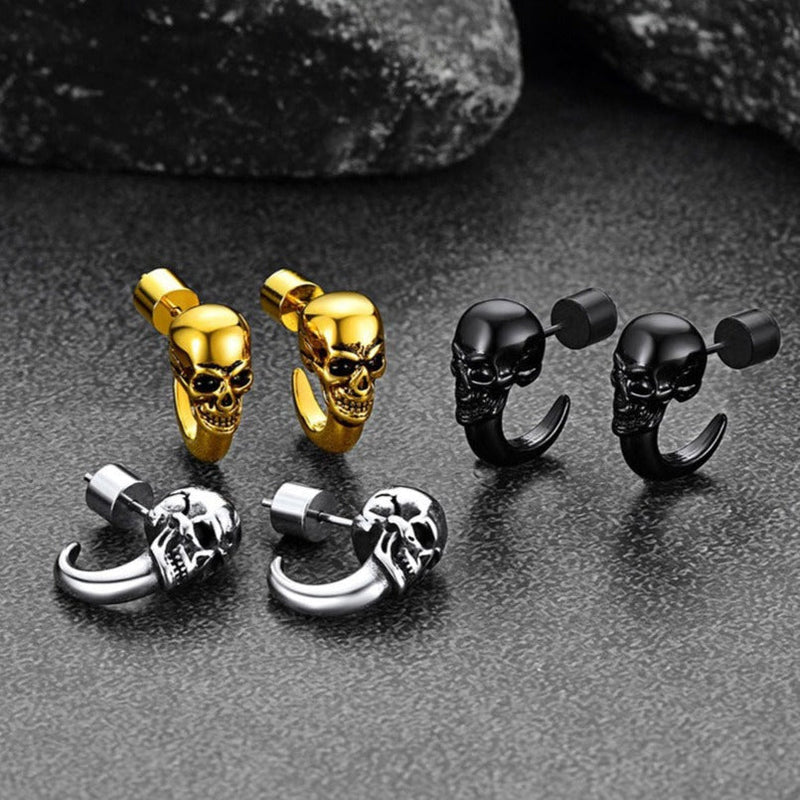 Gothic Skull Huggie Half-circle Stud Earrings Jewelry for